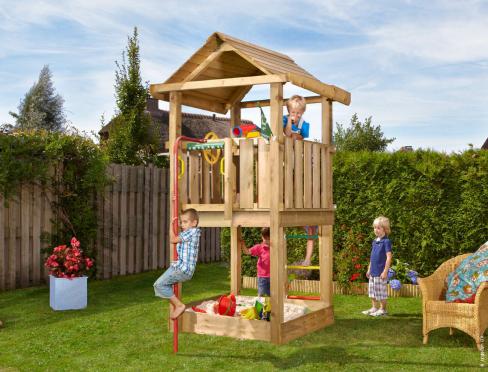 Spielturm aus Holz mit Feuerwehrstange Kleiner Garten  • Jungle House Fireman's Pole