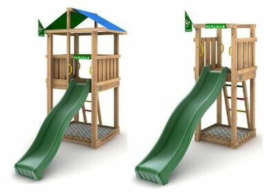 Wooden tower with two swings in white background